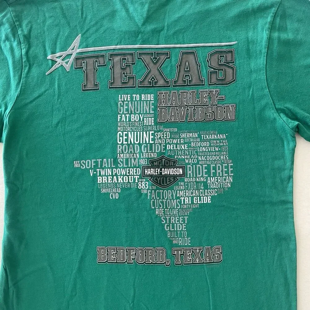 Harley Davidson Texas Green T Shirt Sz‎ M 100% Comb Ring Spun Cotton Made In USA